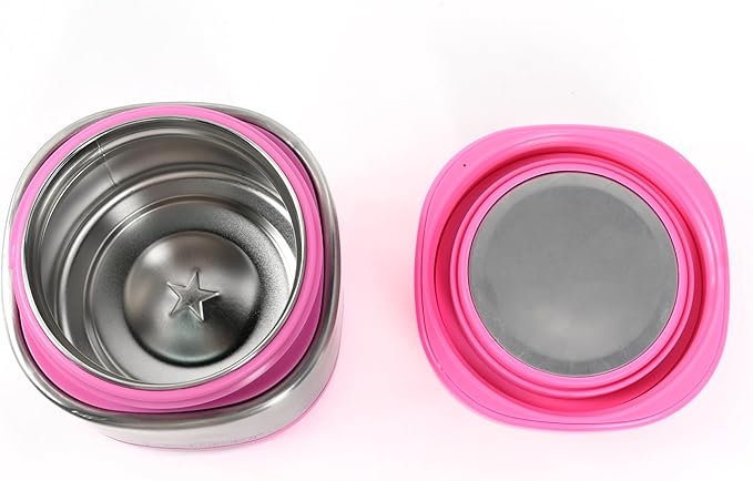 Yumbox Cubi Triple Insulated Stainless Steel Thermal Jar for Hot & Cold Lunches, Kids Size, Easy Open and Carry Handle, Unique Rounded Square Jar and Non-Slip design (Hot Pink)
