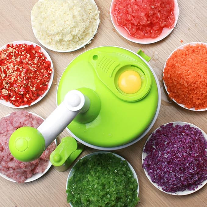 Tenta Kitchen Food processes Hand Crank Food Processor/Manual Food Chopper/Meat Grinder/Vegetable Dicer And Mincer/Fruit Blender With Egg Separator Rotary Onion Chopper(2 Sets steel blades)