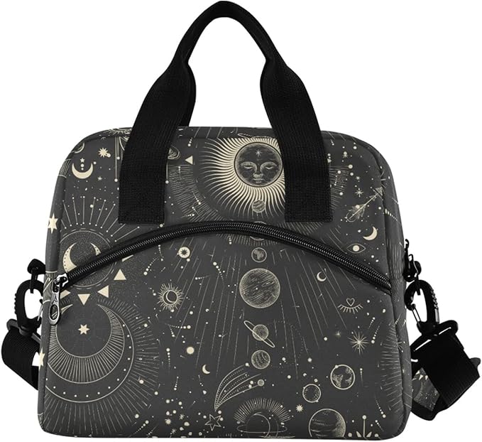 Moon And Stars Goth Insulated Lunch Bag Reusable Lunch Tote Bag Cooler Bag for Women Men Adult Lunch Box with Adjustable Shoulder Strap Leakproof Lunch Bag for Work School Picnic Camping