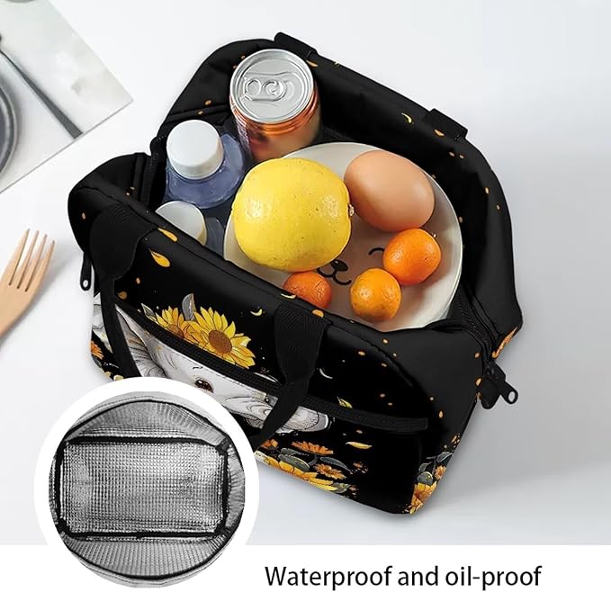 Showudesigns Sunflower Elephant Lunch Box for Girls Kids Insulated Lunch Bag Reusable Shopping Bag Keep Food Cold and Warm Crossbody Tote Bags Cute Lunchbox Travel Picnic Organizers