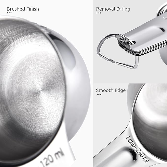 Measuring Cups and Spoons 12 Pieces: U-Taste 18/8 Stainless Steel Kitchen Metal Measure Gadgets, Heavy Duty Stackable Portion Teaspoon Tablespoon Scoop for Baking Cooking Dry & Liquid Food Ingredient