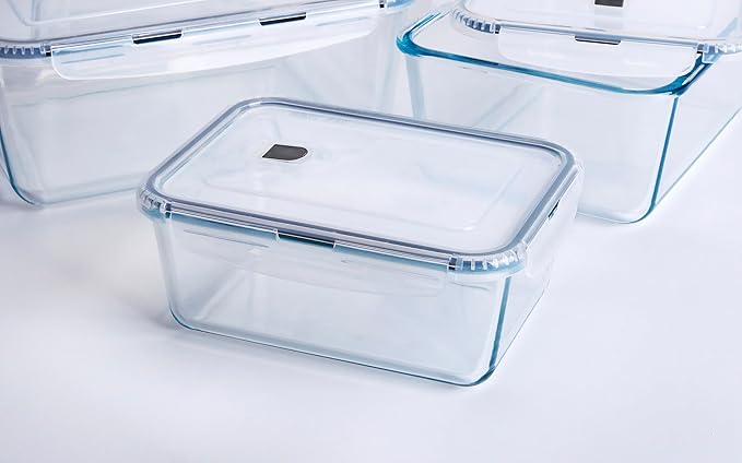 Extra Large Glass Food Storage Containers with Lids, Set-8-Piece Lunch Containers, Ideal for Storing Food, Vegetables, Fruits, Baking Cake & lot of other Tasty Food (Rectangular)