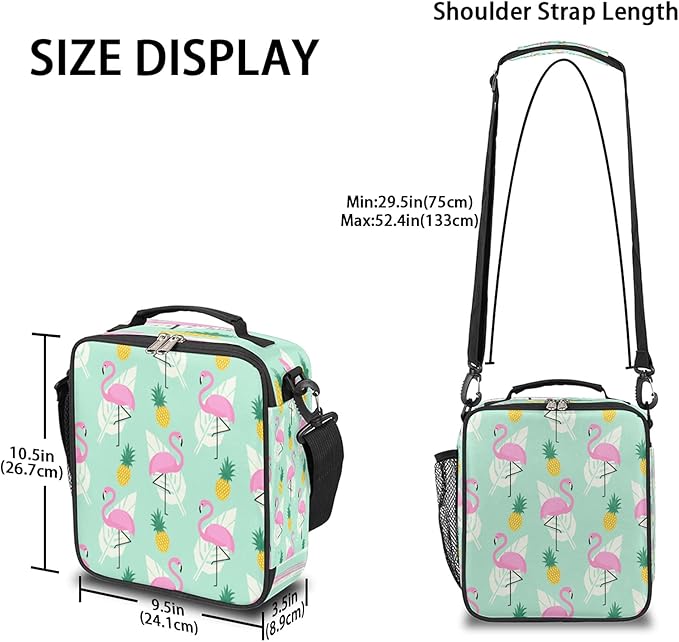 Flamingo Kids Lunch Box Pineapple Insulated Lunch Bag Tote for Girls Boys, Cooler Freezable Meal Prep Bag with Shoulder Strap Waterproof Lunch Container for School Office Picnic