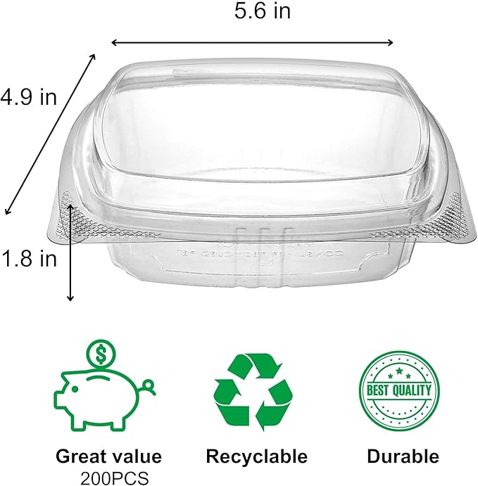 8oz Tall Dome RPET Clear Hinged Lid Deli Container- 200Pcs