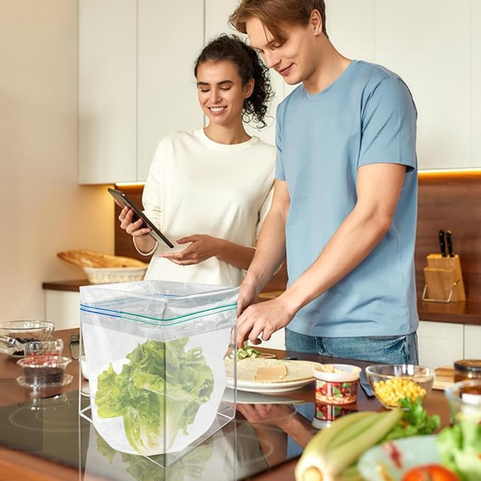 Ziplock Bag Holder, 2 Pack Acrylic Baggy Rack Holder for Food Prep Bag, Food Storage Bag Stand, Freezer Bag Stand, Hands-Free Food Storage Bag Stand for Quart & Gallon Sizes- Transparent