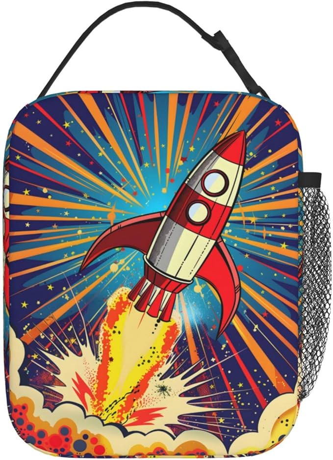 Insulated Lunch Box for Kids Boys Girls, Reusable Lunch Bag for School, Office, Work, Picnic, Travel, Space Rocket Launch Lunch Box