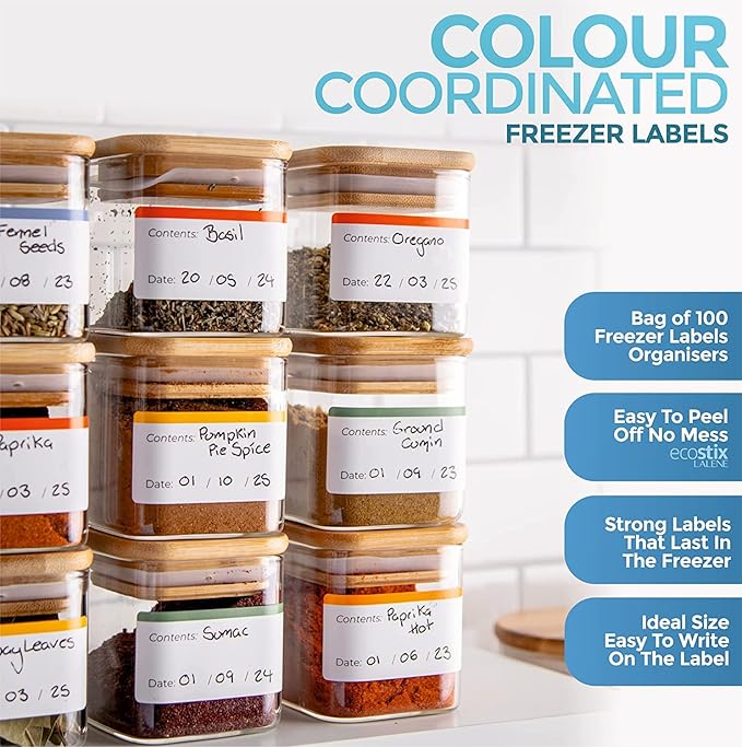 100 Freezer Easy Peel Off - Postage Meter - Color Coding Frozen Food Labels Holders Stickers That Leave No Sticky Residue After Use, Jar Labels - Freezer Label