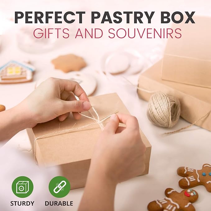 Fit Meal Prep 10 Pack Kraft Bakery Boxes, 8 x 8 x 3 Inches Brown Pastry Boxes, Cardboard Treat Boxes Pie Boxes Cookie Boxes Dessert Boxes for Cupcakes, Chocolates, Donuts, Macarons