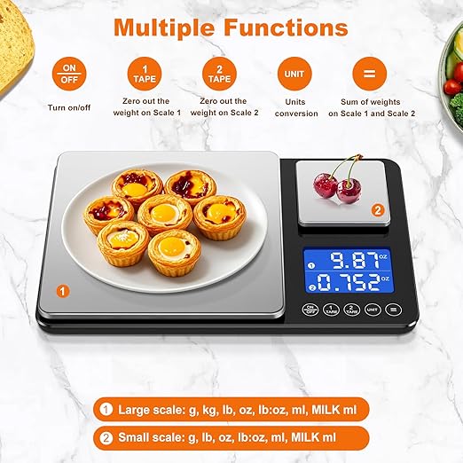 0.001oz/33lbs Dual Platform Food Kitchen Scales Digital Weight Grams and Ounces, Two Precisions Kitchen Scale for Sourdough Bread, Baking and Cooking with 7 Units Tare, Accumulation Functions
