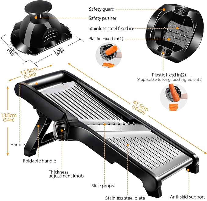 MASTERTOP Mandoline Slicer Adjustable Stainless Steel Food Slicer for Kitchen Vegetable Slicer Onion Potato Fruit French Fry Cutter Potato Chip Julienne Slicer with Cut Resistant Gloves