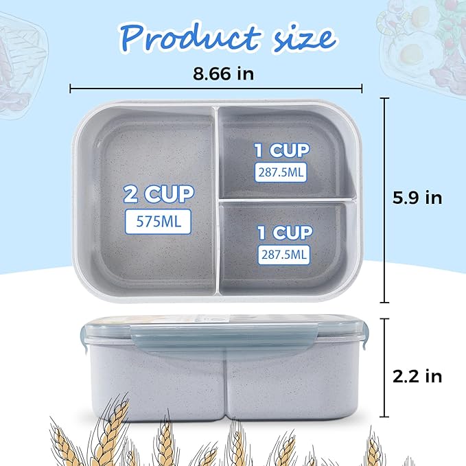MISS BIG® Bento Box,Bento Box Adult,Lunch Box,Ideal Leak Proof Lunch Containers,No BPAs and No Chemical Dyes Bento Lunch Box,Dishwasher and Microwave Safe Lunch Containers for Adults(1900ml Gray)