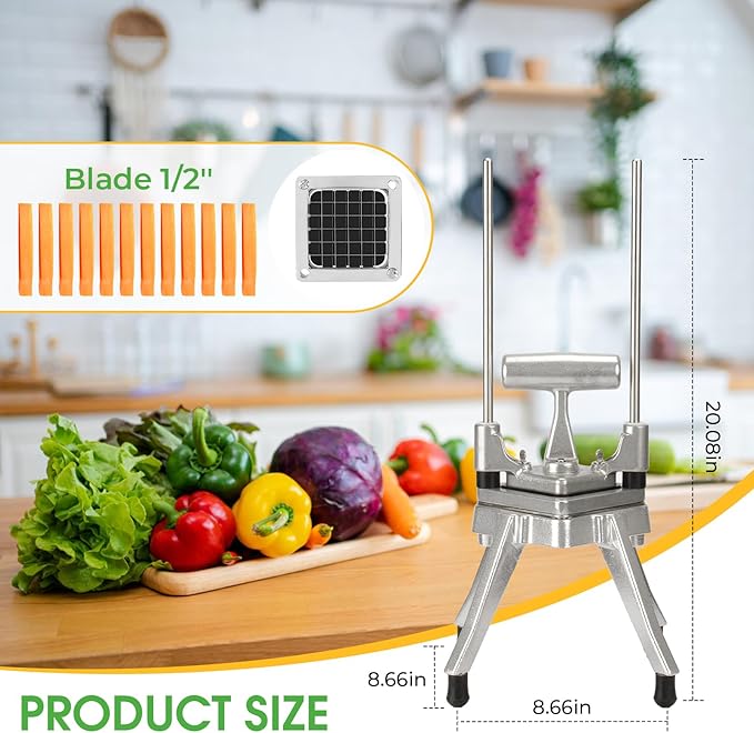 Commercial Vegetable Chopper - Heavy Duty Stainless Steel Dicer Cutter for Onions, Fruits, Vegetables; Ideal for French Fry, Tomato, Peppers, Potato (1IN1, 1/2'')