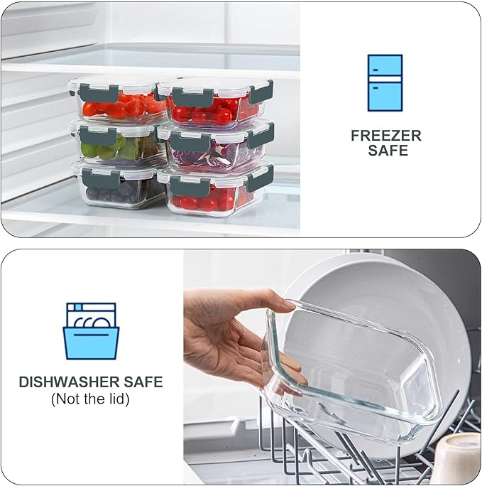10 Packs 22 oz Glass Meal Prep Containers, Glass Food Storage Containers with Lids, Airtight Lunch Boxes BPA Free, Microwave and Freezer Safe