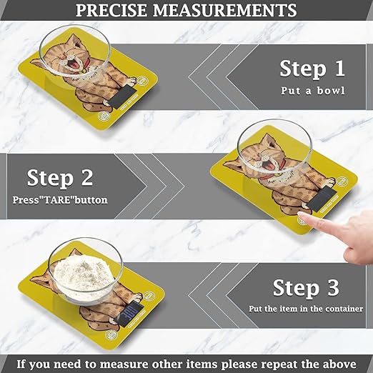 Food Scale Kitchen Digital Scale Food Ounces and Grams Dieting Baking Cooking Waterproof Glass Panels LCD Display,4 Units Scale Tare Function Cute Cat