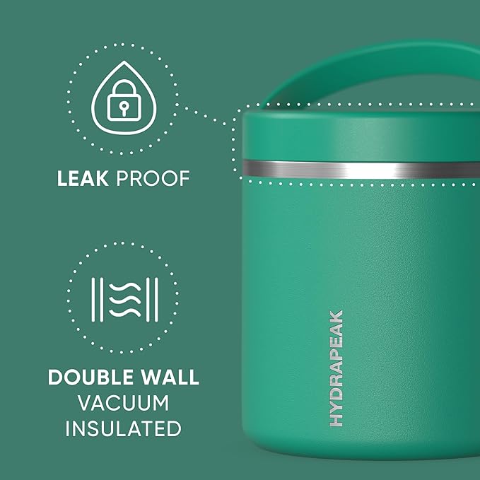 Hydrapeak 25oz Stainless Steel Vacuum Insulated Thermos Food Jar | Thermos for Hot Food and Cold Food, Wide Mouth Leak-Proof Soup Thermos for Adults, 10 Hours Hot and 16 Hours Cold (Kelly Green)