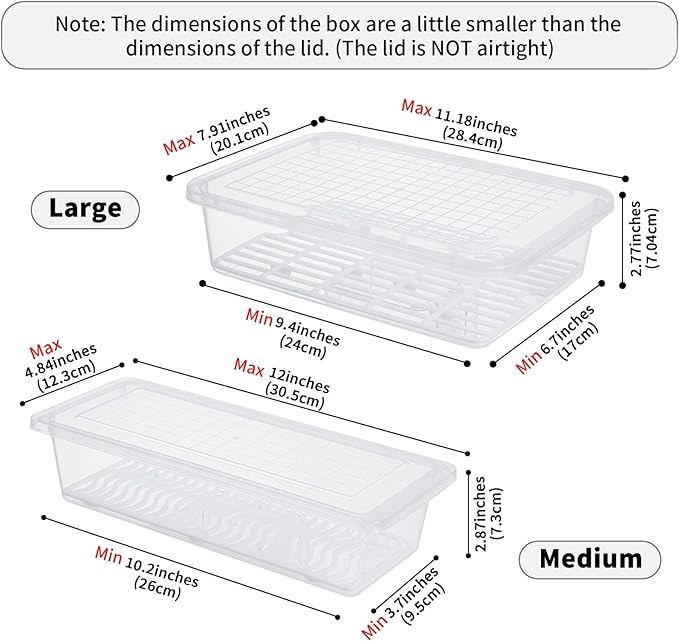 77L Food Storage Container, (3-Pack) Plastic Food Containers with Removable Drain Plate and Lid, Stackable Portable Freezer Storage Containers - Tray to Keep Fruits, Vegetables, Meat and More (Large)