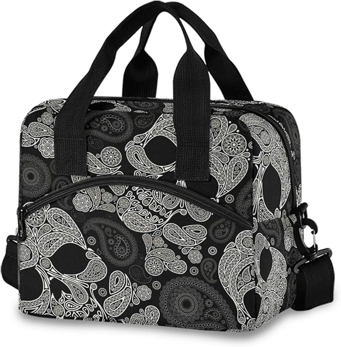 Skull Insulated Lunch Bag Reusable Lunch Tote Bag Cooler Bag for Women Men Adult Lunch Box with Adjustable Shoulder Strap Leakproof Lunch Bag for Work School Picnic Camping