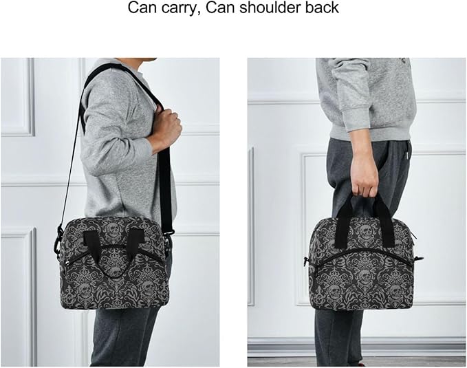 Skull Gothic Insulated Lunch Bag Reusable Lunch Tote Bag Cooler Bag for Women Men Adult Lunch Box with Adjustable Shoulder Strap Leakproof Lunch Bag for Work School Picnic Camping