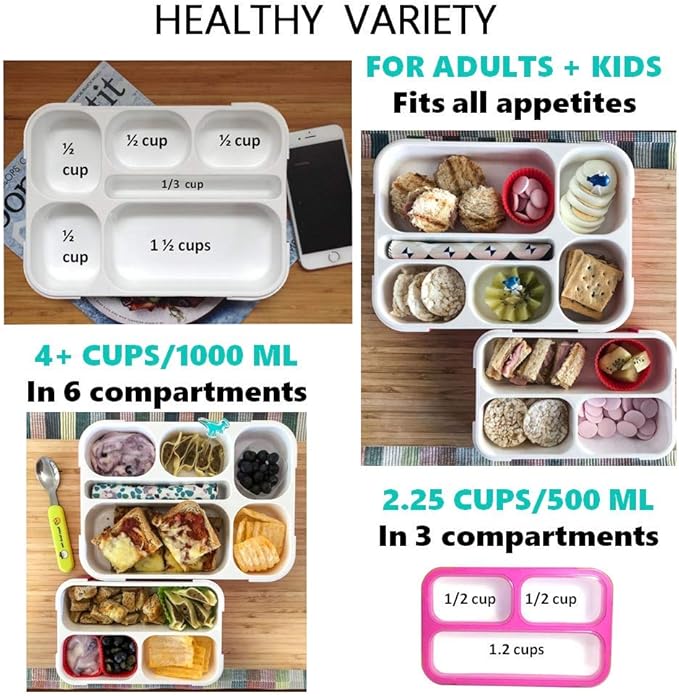 Bento Lunch Box and Snack Container Set for Kids Women | Small & Large Leakproof Boxes for Work School Daycare | Divided Portion Containers for Girls Teens Toddlers, Large and MINI, Pink 2 pack