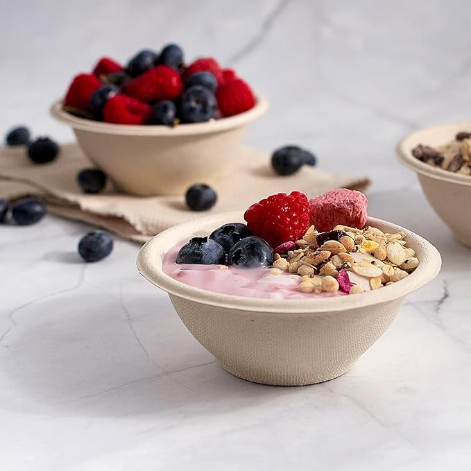 150 Pack 8 oz Paper Bowls Disposable Small Compostable Soup Bowls Natural Sugarcane Biodegradable Bowls for Ice Cream, Desserts, Pet Food