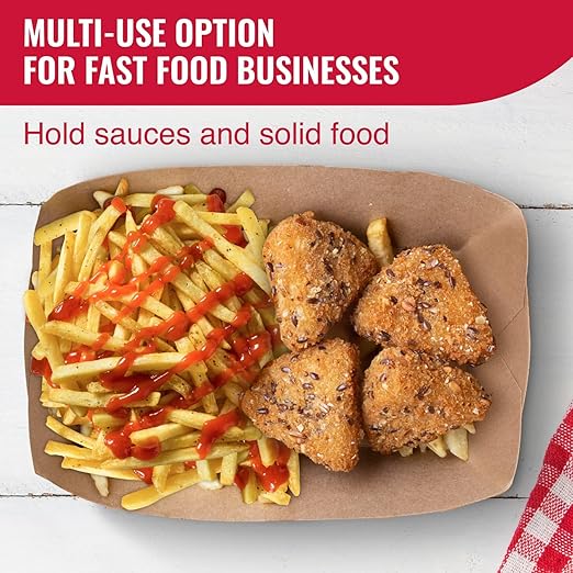 IDL Packaging 5 lb Kraft Paper Food Trays (Pack of 500) - Food-Safe Poly Coated for Extra Moisture Resistance - Proudly Made in USA - Serving Tray for Fries, Burgers, Appetizers, and Side Dishes