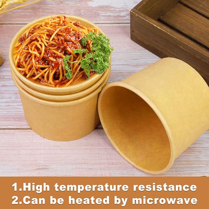 12 oz 75 Pack Paper Soup Containers with lids, Disposable Kraft Food Cups, Soup Cups Paper Ice Cream Cup, Dessert Cup, Yogurt Ice Cream Containers. Great For Restaurants, Take Outs, or To-Go Lunch