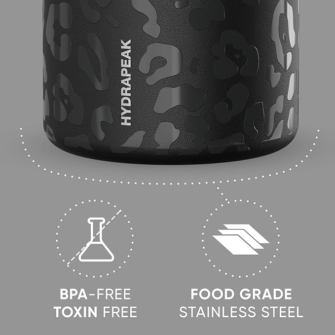 Hydrapeak 32oz Stainless Steel Vacuum Insulated Thermos Food Jar | Thermos for Hot Food and Cold Food, Wide Mouth Leak-Proof Soup Thermos for Adults, 10 Hours Hot and 16 Hours Cold(Black Leopard)