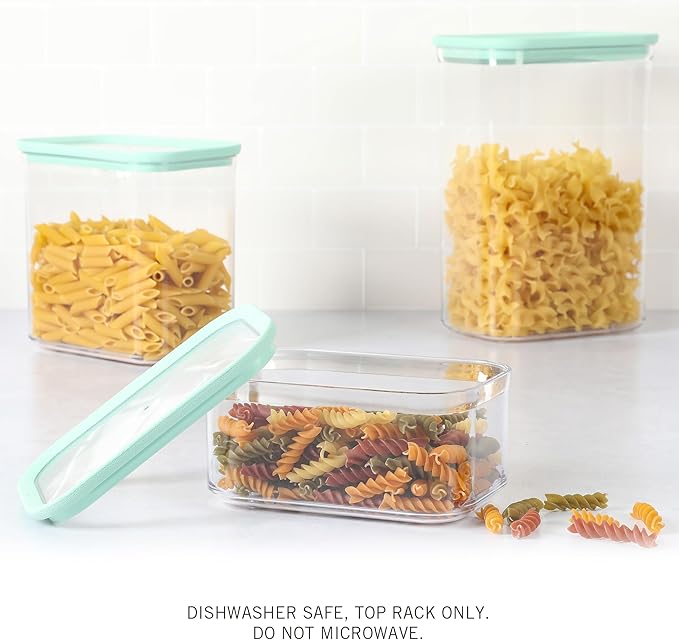 Martha Stewart Langstaff 6 Piece 92 oz, 60 oz, 26 oz Stackable Rectangular Container Set w/Martha Blue Lid (Pack of 2)