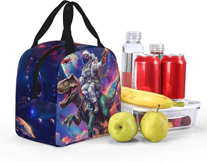 Yudchen Astronaut Riding Dinosaur Lunch Box 3D Cool Dinosaur Insulated Lunch Bag for Kids Women Men Reusable Cooler Space Lunch Tote Bag for Girls Boys Students School Picnic Travel Office
