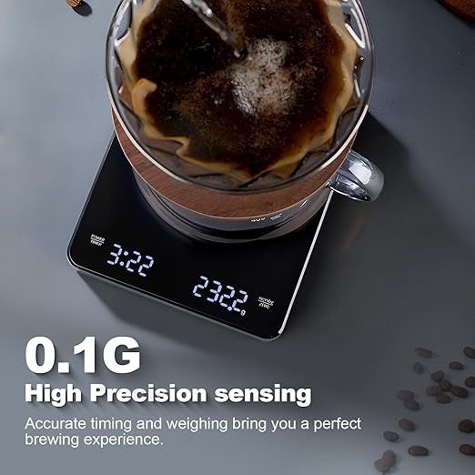 Mini Coffee Scale with Timer, Rechargeable Espresso Scale, 3kg/1g Accurate Scale for Espresso and Pour-Over Coffee, Portable Digital Kitchen Scale with Automatic Timing,Supports Precise Tare Function