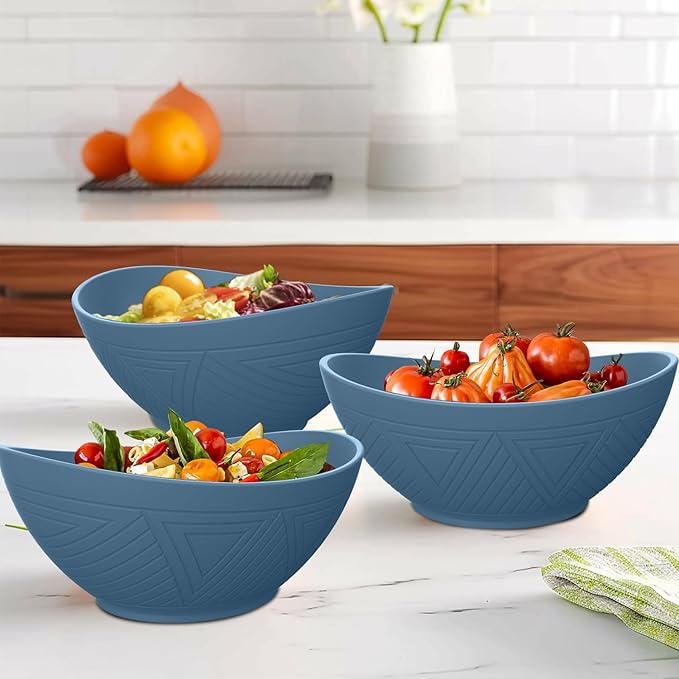 65 OZ Wheta Straw Bowls Set - Unbreakable Large Salad Bowl 4 PCS, Large Capacity Kitchen Bowls Microwave & Dishwasher Safe Serving Bowl for Salad, Popcorn, Chip (Blue)