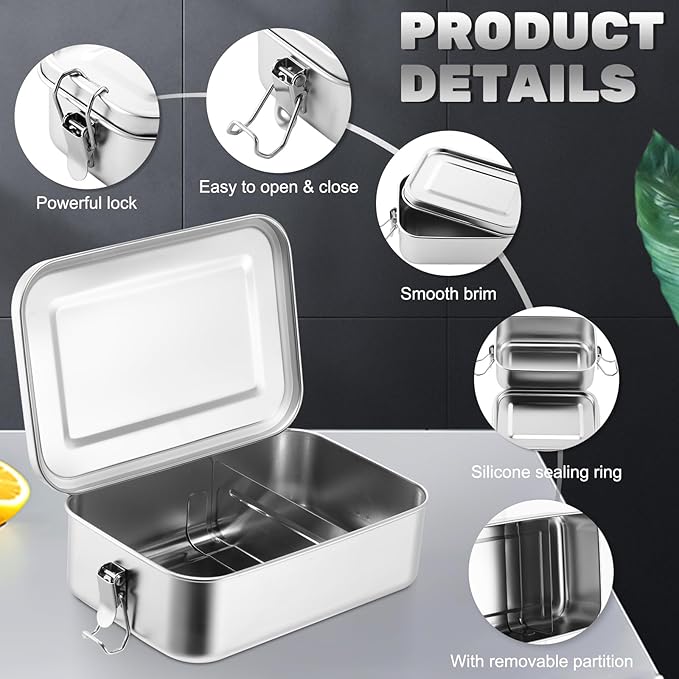 Umigy 8 Pcs Stainless Steel Food Containers Metal Bento Lunch Box Stainless Steel Food Storage Containers, Lockable Clips to Leak Proof, Reusable Dishwasher Snack Boxes for Work, Picnic (4 Sizes)