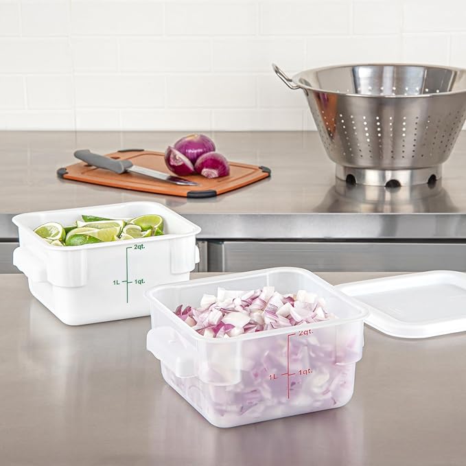 Restaurantware - Met Lux 2 Quart Food Storage Container, 1 Translucent Storage Container - Lids Sold Separately, Green Volume Markers, Dishwashable Container, Side Handles, For Storing Foods