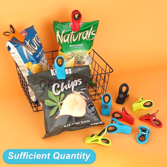 16 Pack Chip Clips Bag Clips, Multicolor Clips for Food Packages, Multipurpose Magnetic Clips, Chip Clips Bag Clips Food Clips, Refrigerator Magnet Clips Chip Clip, Bag Clips for Food Storage