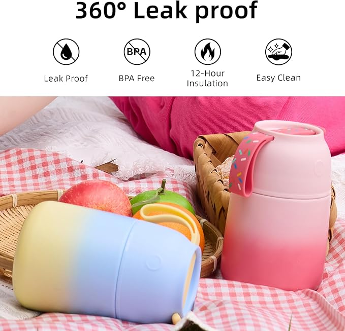 Thermo for Hot Food for Adults Kids | Wide Mouth, 26 oz Insulated Food Jar with Spoon, Leakproof Soup Thermo for School Office Travel, Thermal Steel Lunch Container Easy to Carry (White)