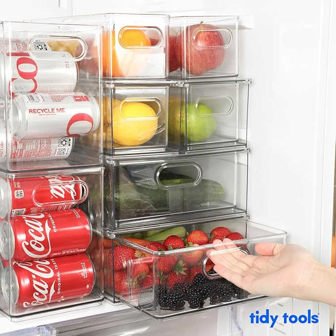 Clear Refrigerator Organizer Bins For Pantry Organization and Food Storage, Stackable Plastic Storage Bins With Pull-Out Drawer – Kitchen and Pantry Storage Containers, 2 Pack