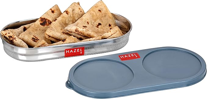 HAZEL Stainless Steel Oval Shape Container Roti box with Airtight Lid | Chapati Container for Tiffin Box & Kitchen | Chapati, Roti & Puri Dabba With Leak Proof Lid,