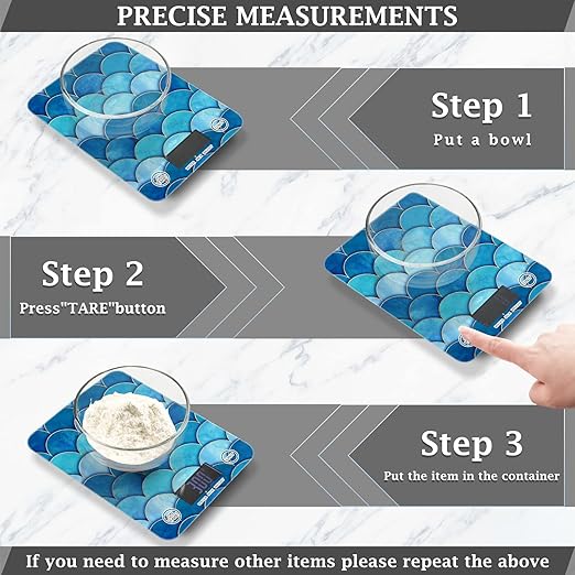 Food Scale Kitchen Digital Scale Food Ounces and Grams Dieting Baking Cooking Waterproof Glass Panels LCD Display,4 Units Scale Tare Function Ripple