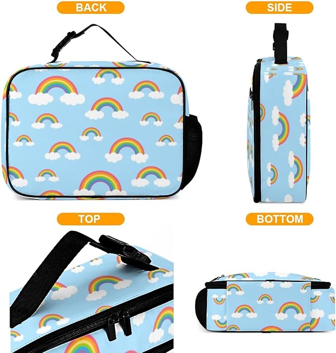 Blue Sky Rainbows Reusable Lunch Box Insulated Lunch Bag Cooler Bag Lunchbox Meal Food Container Tote Bag for Women Kids Girls School Camping Hiking Picnic Beach Travel
