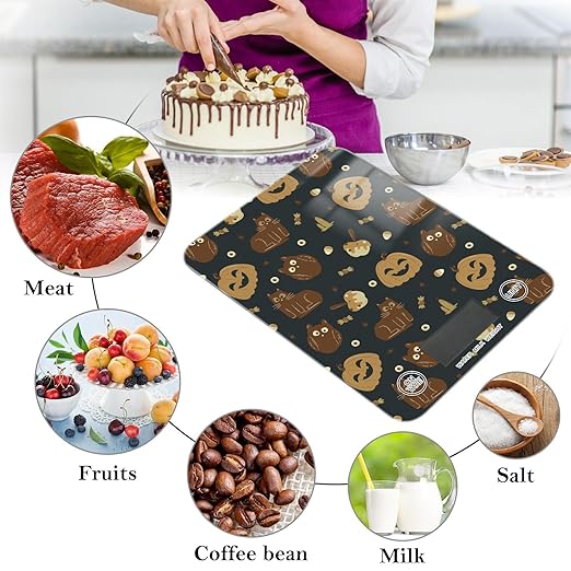 Food Scale Kitchen Scale for Baking Cooking Digital Food Weighing Measuring Scale Small Waterproof Electric Food Scale Halloween Cat and Pumpkin Black