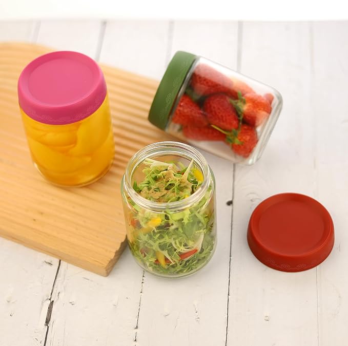 16 OZ Glass Food Jar Storage Containers with Airtight Lids, Reusable Wide Mouth Overnight Oats Glass Mason Jars for Snacks Yogurt Pudding(Multicolor 4pack-1)