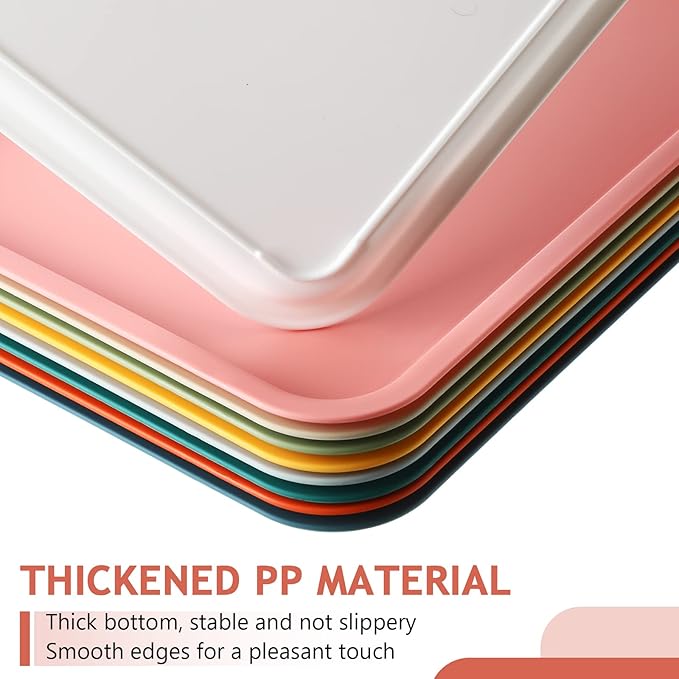 18 Pcs Plastic Fast Food Trays Bulk Colorful Restaurant Serving Cafeteria Grill School Lunch Trays Rectangular Serving Platter for Kitchen Hotel Restaurant, 9 Colors (9 x 12 Inch)