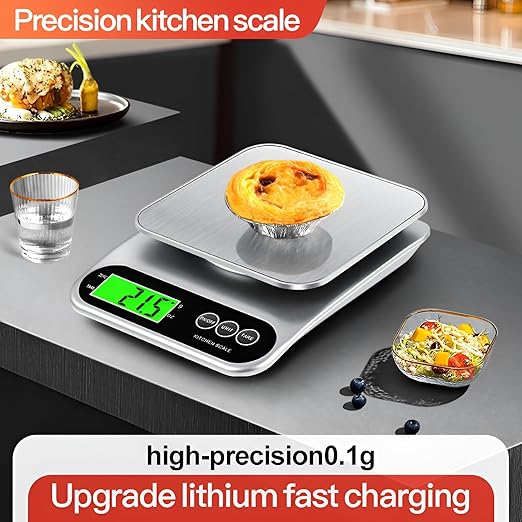 High Precision Digital Kitchen Scale 22lb/10kg - Stainless Steel, 0.1g Accuracy, Grams & Ounces, Multifunction LCD Display, Best for Food, Baking, Coffee, household small item weighing.