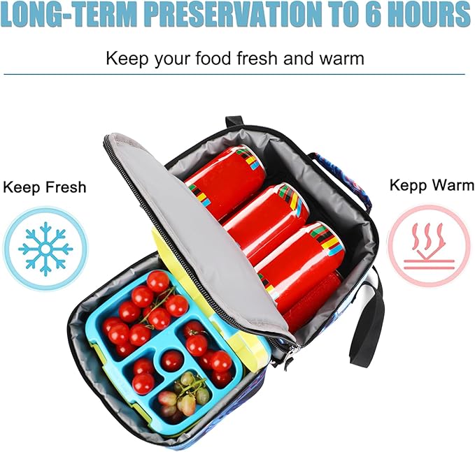 Tilami Lunch Bags Insulated Adjustable Strap Zipper, Water-Resistant Cooler Bags, Bento Bags for Kids Toddlers, Painting Blue