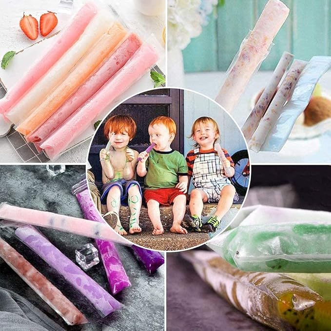 100 Pcs Drink Pouches with 100 Straws, Juice Pouches with 30Pcs Disposable Freezable Ice Popsicle Mold Bags, Drink Pouches for Adults and Kids, Clear Pouch for Cold & Hot Drinks (100Pcs)