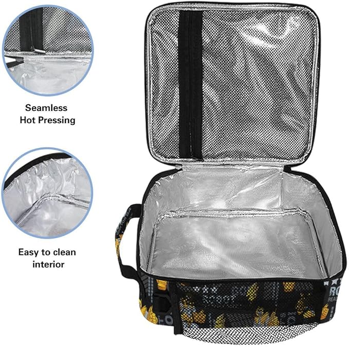 Pfrewn Hockey Player Lunch Box for Kids School Students Green Neon Hockey Sport Insulated Lunch Bag with Shoulder Strap for Office Adults Reusable Cooler Bags Lunch Tote