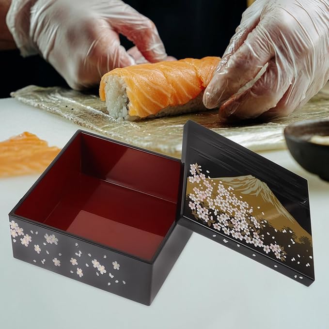 Amosfun Traditional Japanese Bento Lunch Box 3-tiers Sushi Tray Plastic Lacquered Snack Box with Lid Meal Container for Home Restaurant