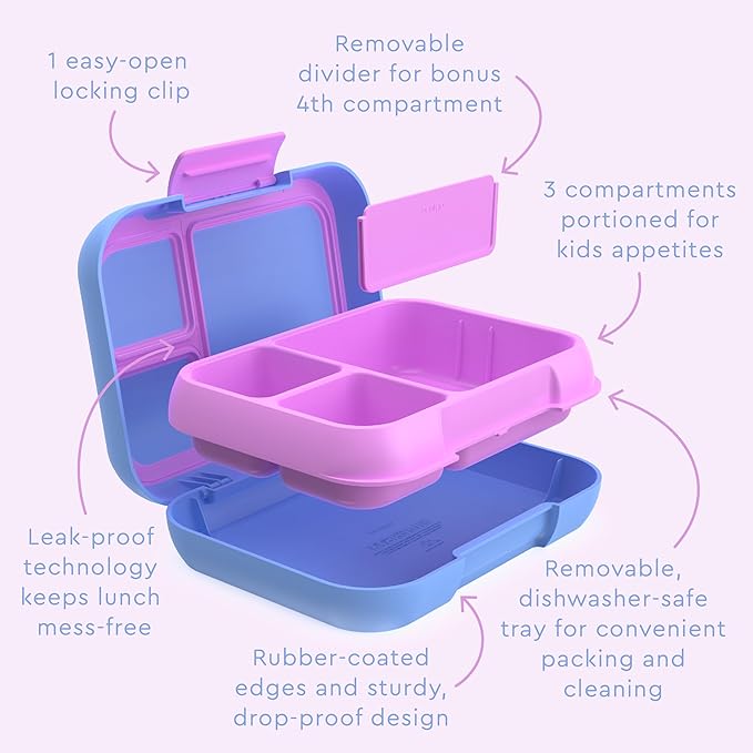 Bentgo Pop - Leak-Proof Lunch Box & Removable Divider for Ages 8+ & Teens - Lunch Container Holds 5 Cups of Food; 3-4 Compartments; Microwave/Dishwasher Safe; 2 Year Warranty (Periwinkle/Pink)
