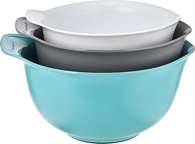 KitchenAid Universal Nesting Plastic Mixing Bowls, Set Of 3, 2.5 quart & Classic Pizza Wheel with Sharp Blade For Cutting Through Crusts