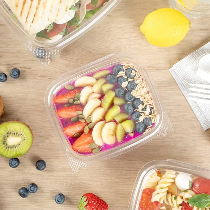 Restaurantware Thermo Tek 12 Ounce Deli Food Containers 100 Anti-Fog Hinged Lid Containers - Freezable Rectangle Clear Plastic To Go Food Containers Disposable